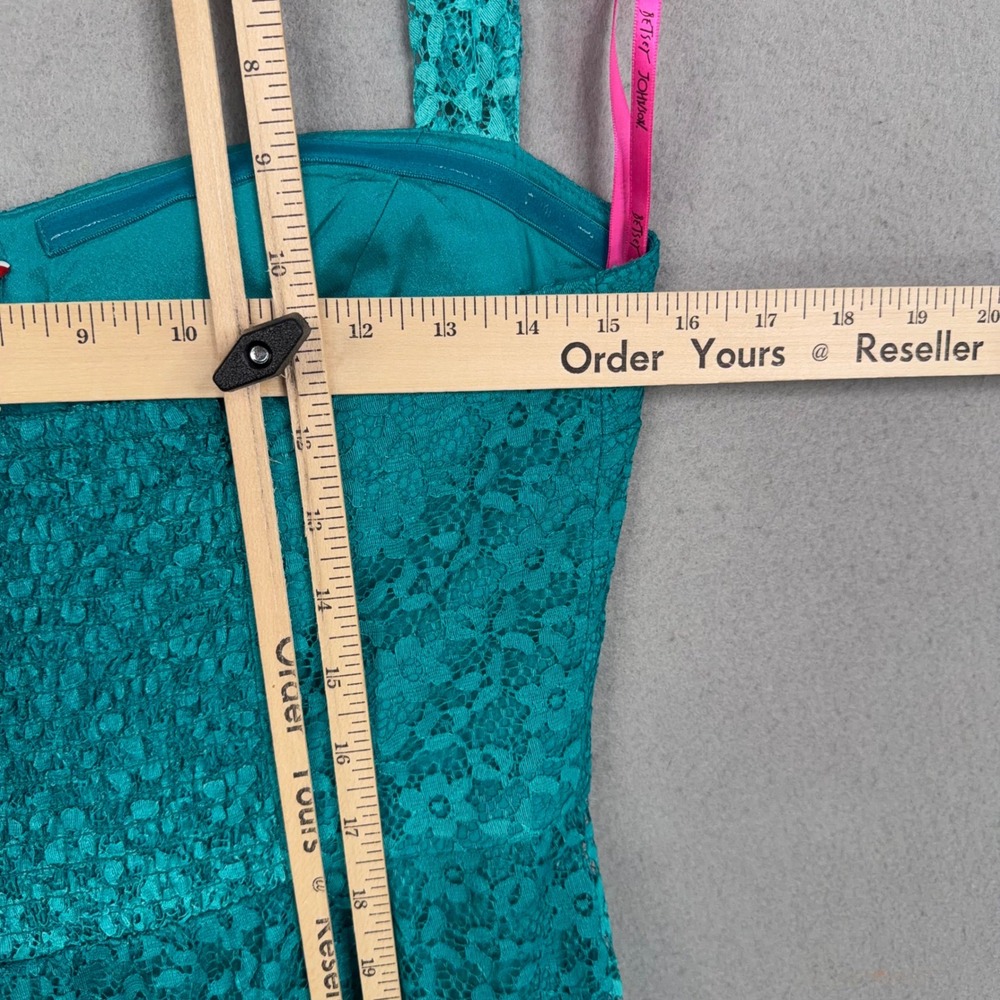 Betsey Johnson Halter Dress Womens 4 Teal Floral Lace Ombre High Low Party Prom - Picture 9 of 11
